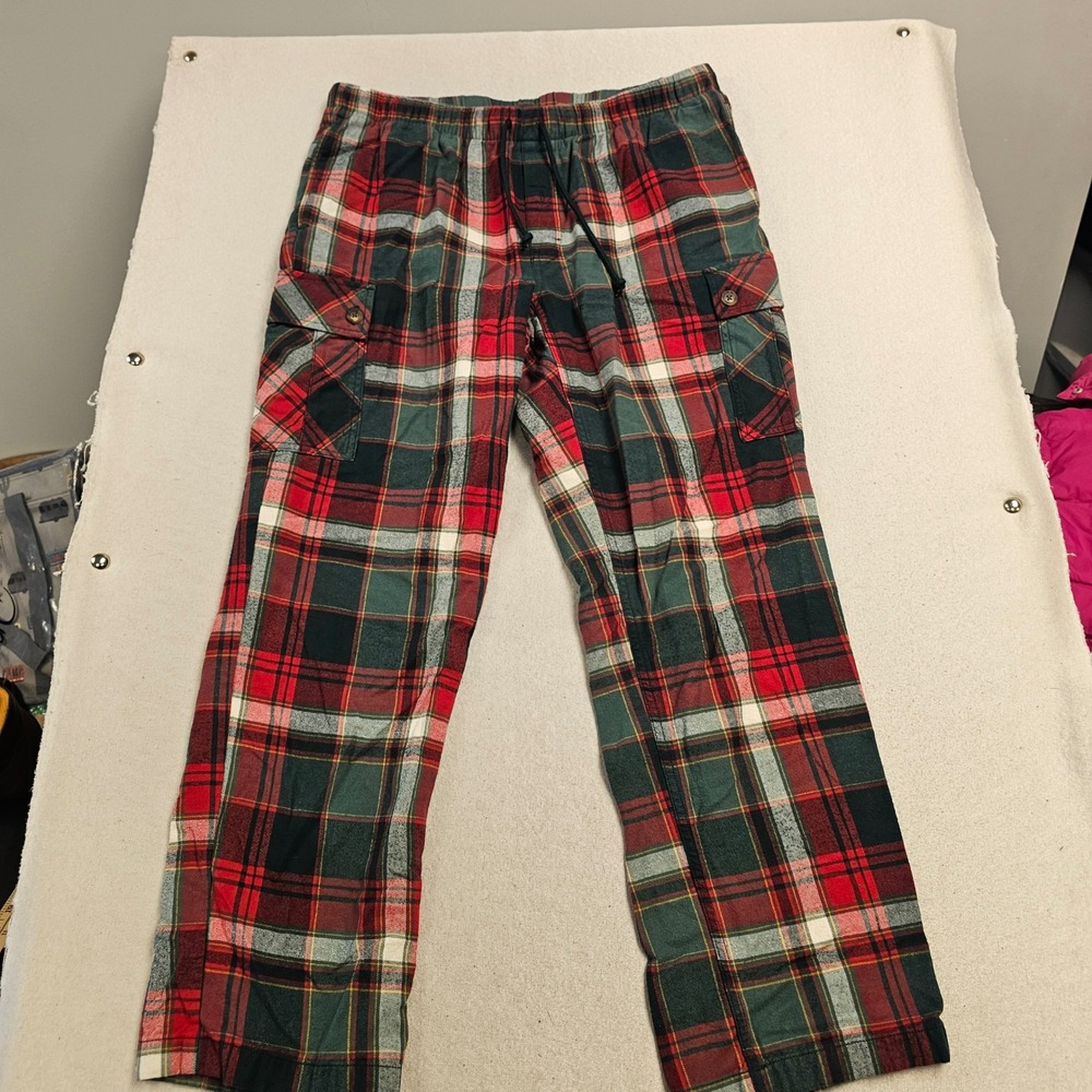Duluth Trading Co Mens Red Green Plaid Flannel Pajama Cargo Pants L x 32